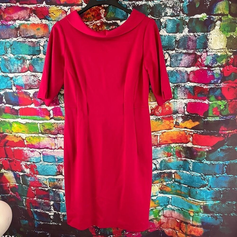 Barrie Pace Hot Pink Bardot Collar Sheath Dress Mad Men Vibes Size 6